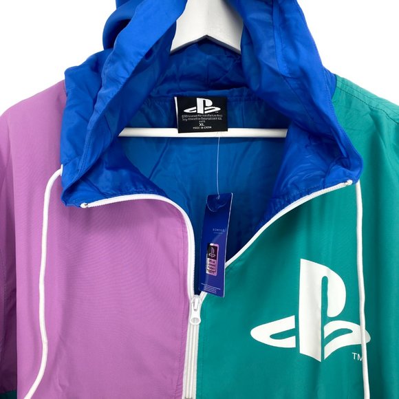 PLAYSTATION Bioworld Pastel Colorblock Checkered Long Sleeve Hooded Windbreaker - Picture 5 of 16